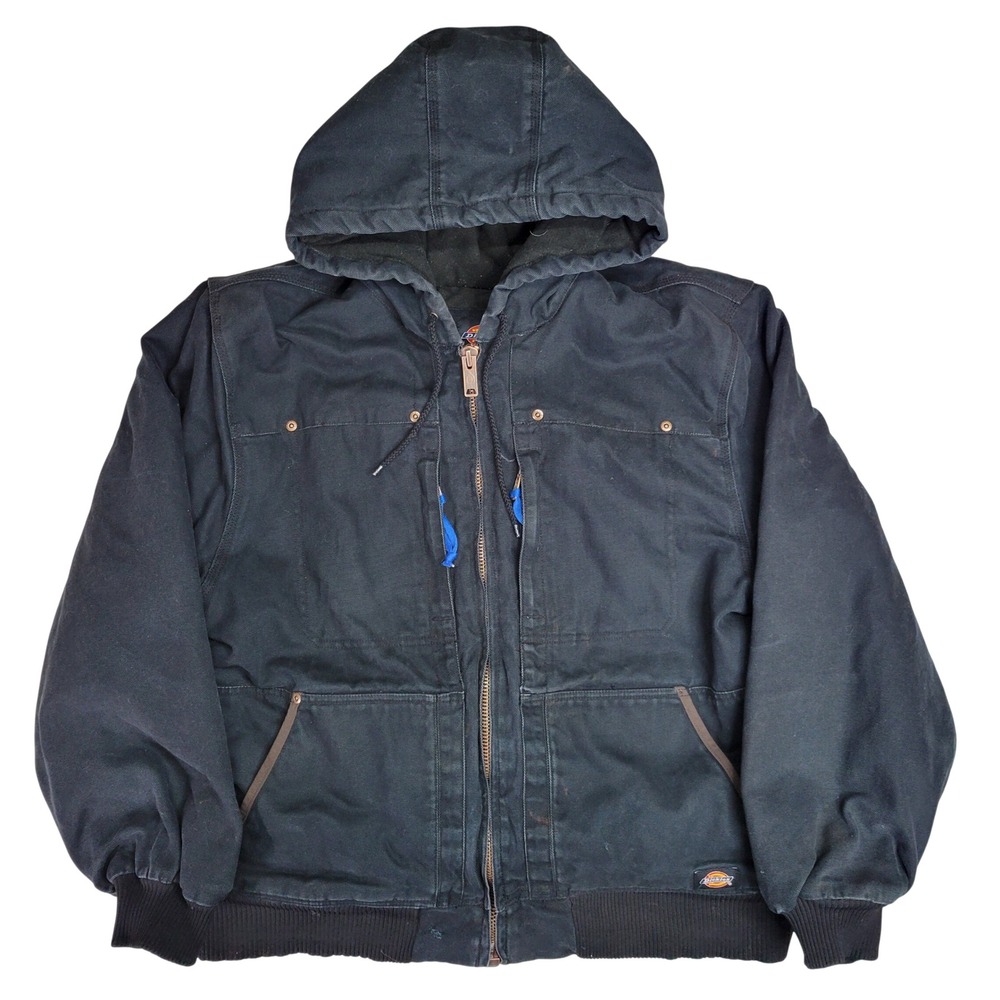 Dickies Mens XL Black Duck Canvas Hooded Work Jacket TJ345BK Quilted‎ Lined Zip